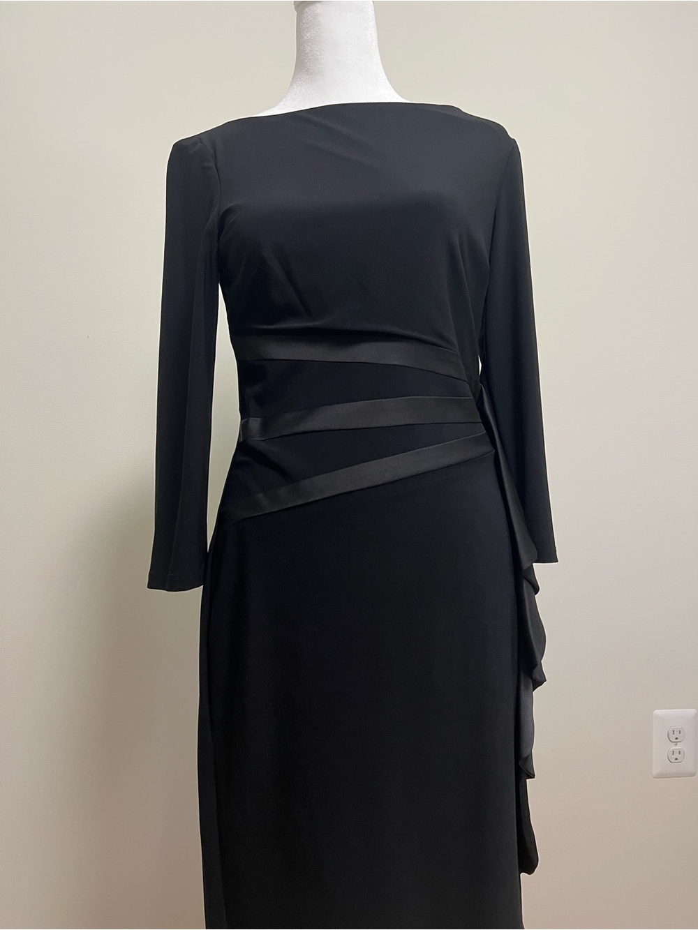 American Living Black Long Sleeve Sheath Dress with Waistband Detail